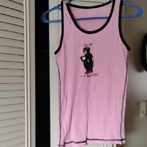 Pink Bear Graphic Tank Sleep Romper with Black Trim